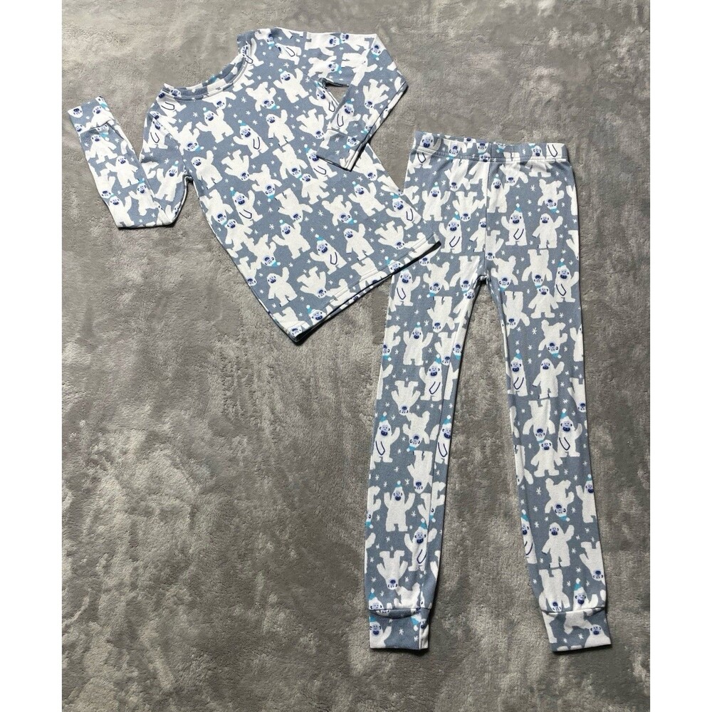 Old Navy Abominable Snowman Pajama Set Boys Size 6T Blue & White Graphic